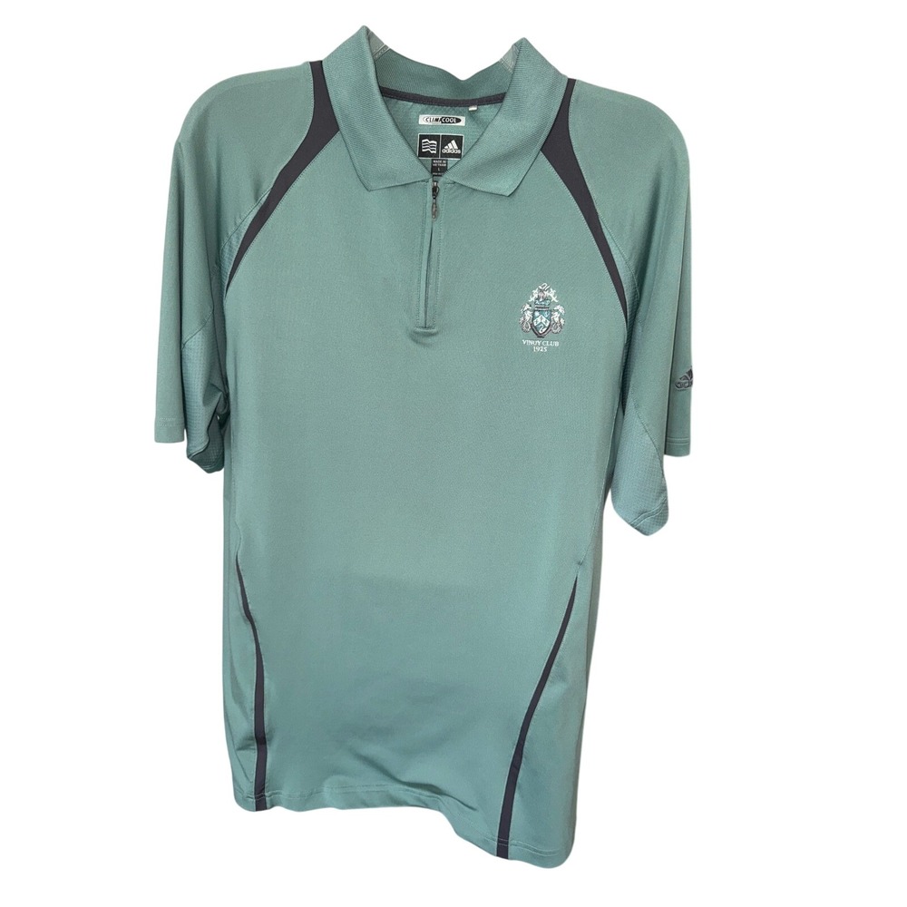 Adidas Shirt Mens L Sage Green Vinoy Club 1925 Climacool Polo Golf Outdoors Logo
